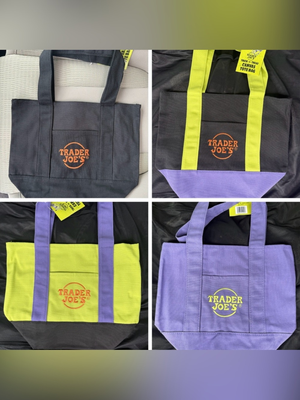 Trader Joe’s Trick or Treat Canvas Tote Bags Set of 4 Halloween